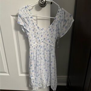 Hollister white dress with blue flowers shorts under